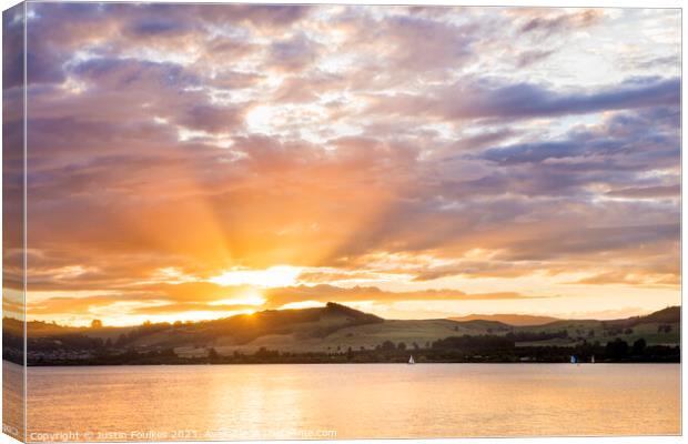 Sunset over Lake Taupo, New Zealand Canvas Print by Justin Foulkes