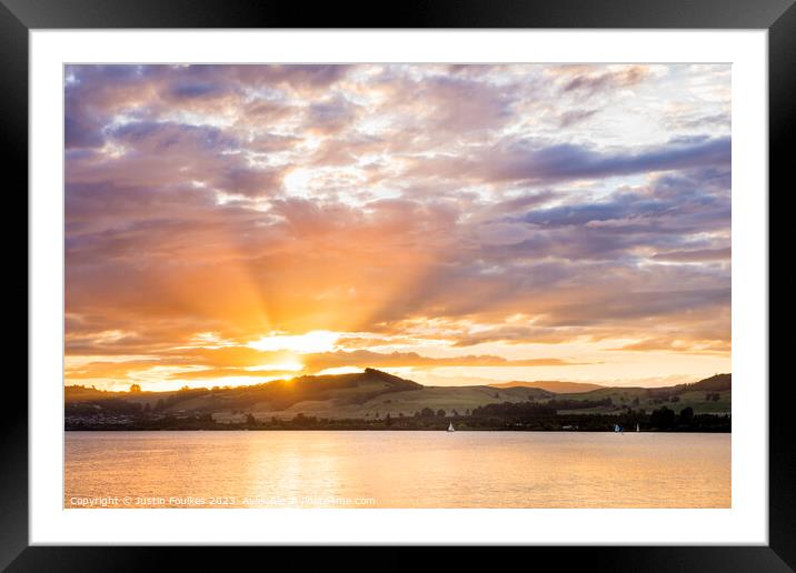 Sunset over Lake Taupo, New Zealand Framed Mounted Print by Justin Foulkes