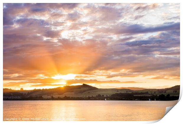 Sunset over Lake Taupo, New Zealand Print by Justin Foulkes