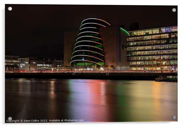 The lights of the Dublin Convention Centre reflected in the river Liffey at night Acrylic by Dave Collins