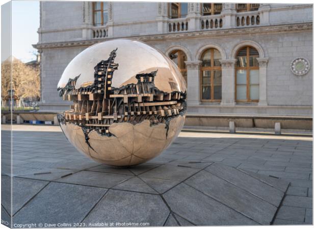 The Sphere Within Sphere art installation outside the  Berkeley Library at the center of Trinity College, Dublin, Ireland Canvas Print by Dave Collins