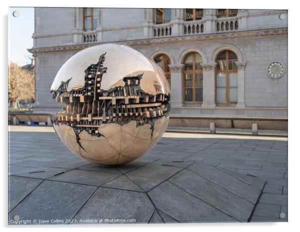 The Sphere Within Sphere art installation outside the  Berkeley Library at the center of Trinity College, Dublin, Ireland Acrylic by Dave Collins