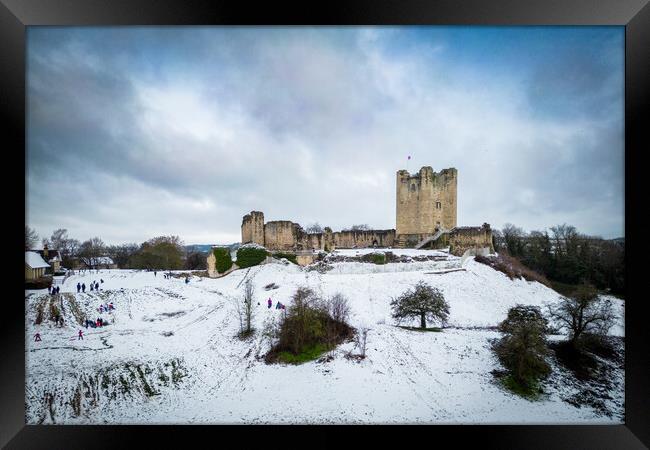 Conisbrough Castle In The Snow Framed Print by Apollo Aerial Photography
