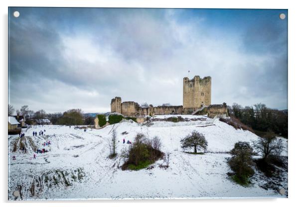 Conisbrough Castle In The Snow Acrylic by Apollo Aerial Photography