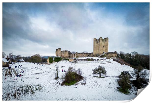 Conisbrough Castle In The Snow Print by Apollo Aerial Photography