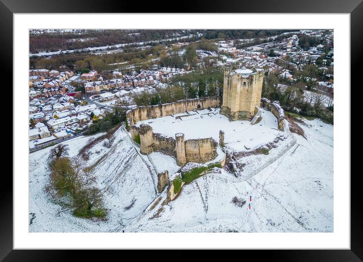 Conisbrough Castle Snow  Framed Mounted Print by Apollo Aerial Photography