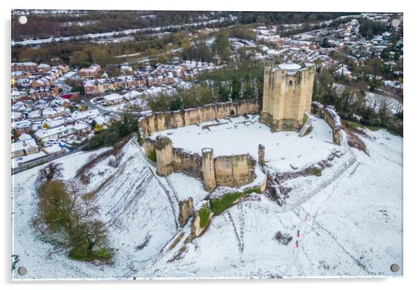 Conisbrough Castle Snow  Acrylic by Apollo Aerial Photography