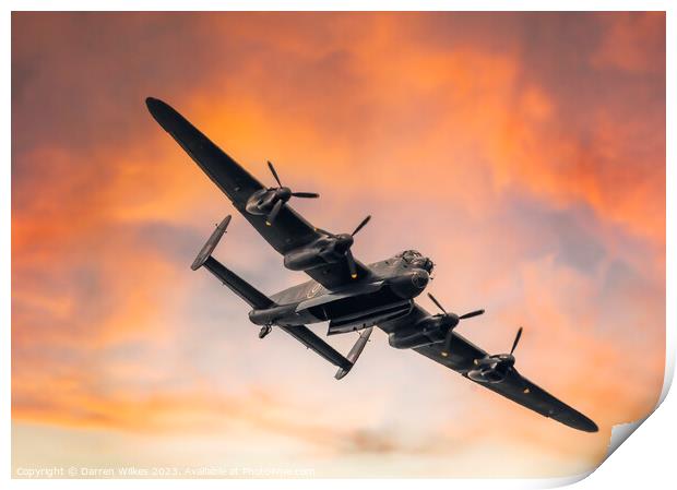  Avro Lancaster Bomber PA474 Sunset Print by Darren Wilkes