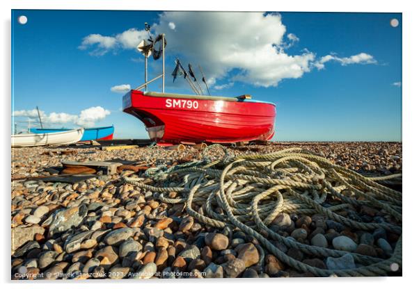Red Boat in Worthing Acrylic by Slawek Staszczuk