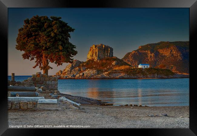 Sunrise at Kastri Island and the Church of Agios Stefanos Kos Greece Framed Print by John Gilham