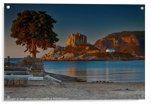 Sunrise at Kastri Island and the Church of Agios Stefanos Kos Greece Acrylic by John Gilham