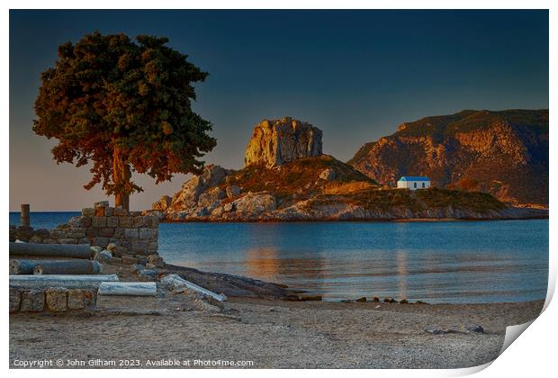 Sunrise at Kastri Island and the Church of Agios Stefanos Kos Greece Print by John Gilham