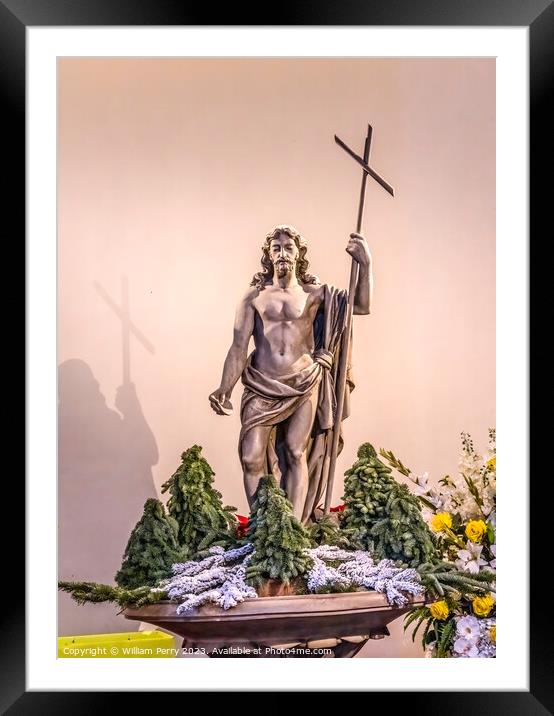 Jesus Christ Statue Baptism Font Basilica Cathedral Nice France Framed Mounted Print by William Perry