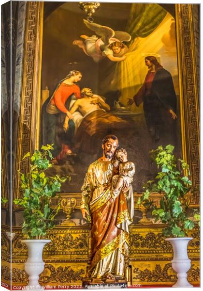 Saint Joseph Statue Painting Cathedral Nice France Canvas Print by William Perry