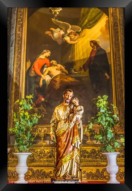 Saint Joseph Statue Painting Cathedral Nice France Framed Print by William Perry
