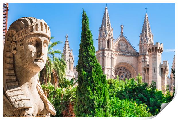 Beautiful view of the famous Cathedral La Seu Print by Alex Winter