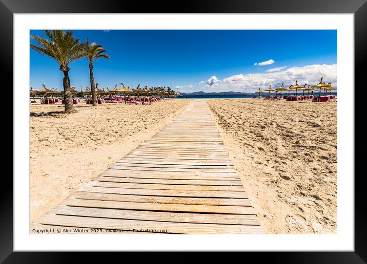 Wooden footpath on the sand beach Framed Mounted Print by Alex Winter