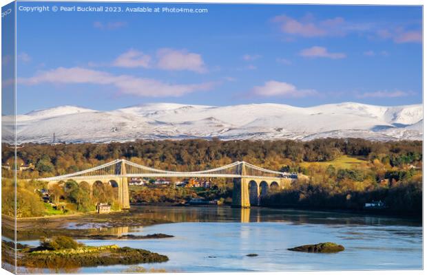 Magnificent Menai and Mountains from Anglesey Canvas Print by Pearl Bucknall
