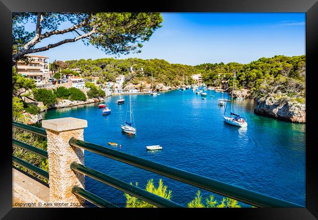 Fishing harbor at Cala Figuera bay Framed Print by Alex Winter