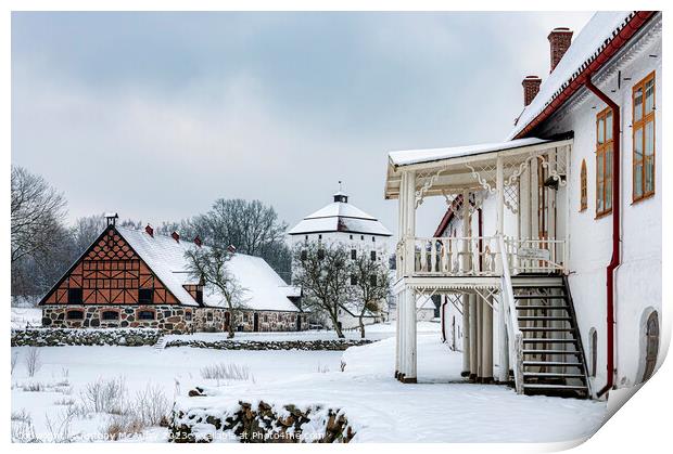 Hovdala Castle Buildings in Winter Print by Antony McAulay