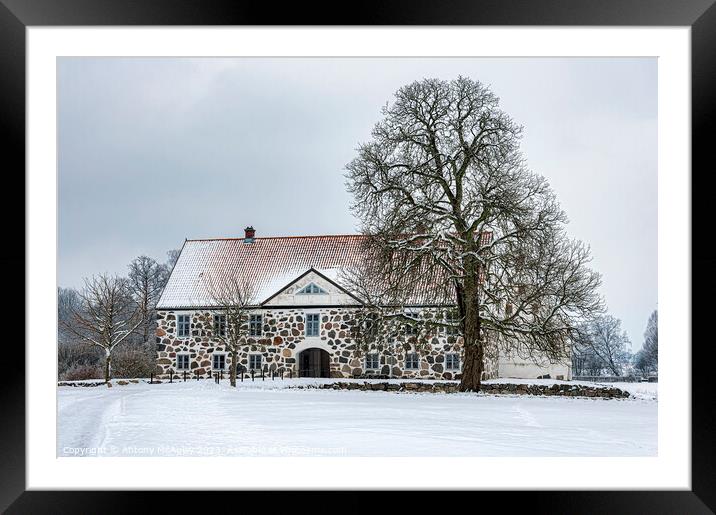 Hovdala Castle Main Building in Winter Framed Mounted Print by Antony McAulay