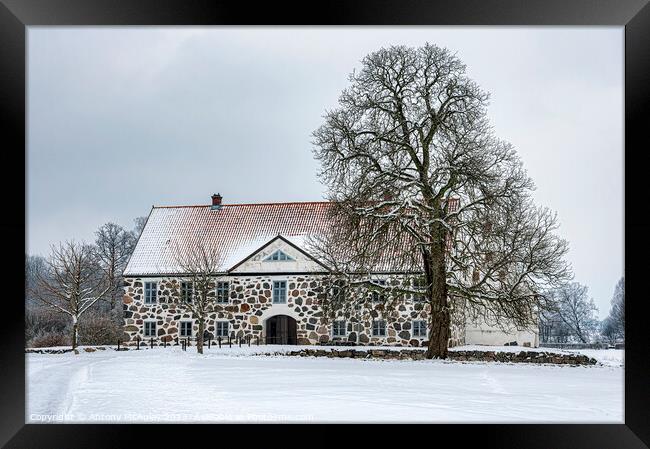Hovdala Castle Main Building in Winter Framed Print by Antony McAulay