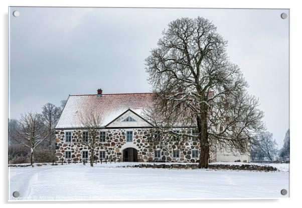 Hovdala Castle Main Building in Winter Acrylic by Antony McAulay