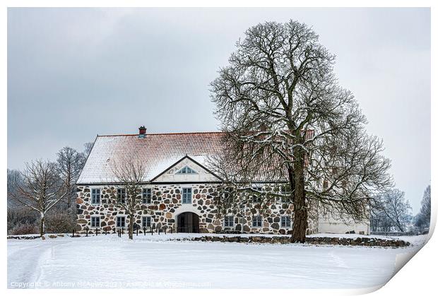 Hovdala Castle Main Building in Winter Print by Antony McAulay