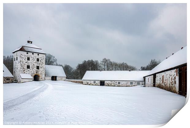 Hovdala Slott Gatehouse and Courtyard in Winter Print by Antony McAulay