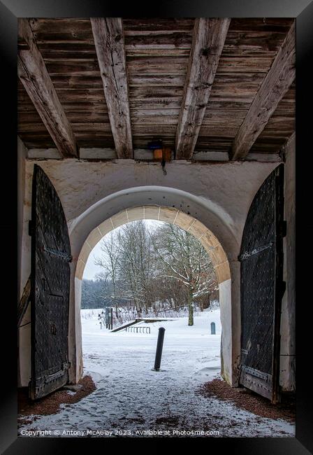 Hovdala Slott Gatehouse Arch in Winter Framed Print by Antony McAulay