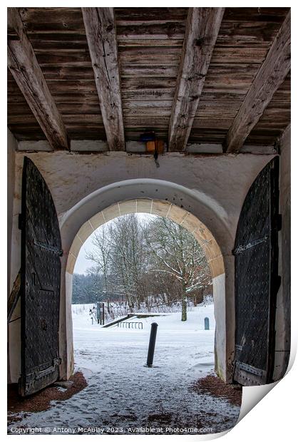 Hovdala Slott Gatehouse Arch in Winter Print by Antony McAulay