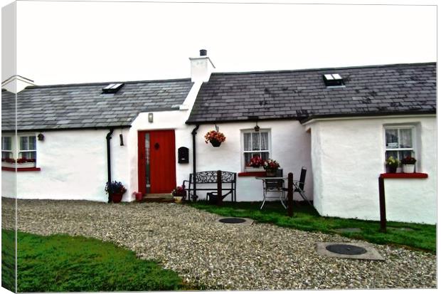 White cottage in Donegal Canvas Print by Stephanie Moore