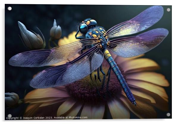 A beautiful dragonfly perched on a flower in spring. Ai generate Acrylic by Joaquin Corbalan