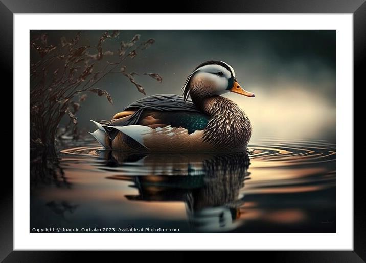 Illustration of a colorful duck. Ai generated. Framed Mounted Print by Joaquin Corbalan