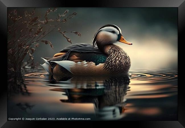 Illustration of a colorful duck. Ai generated. Framed Print by Joaquin Corbalan