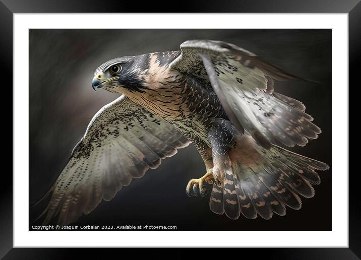 A mighty falcon in flight. AI generated. Framed Mounted Print by Joaquin Corbalan