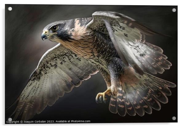A mighty falcon in flight. AI generated. Acrylic by Joaquin Corbalan