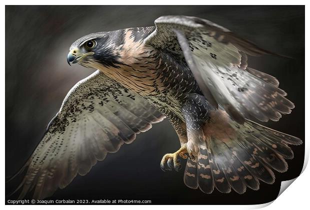A mighty falcon in flight. AI generated. Print by Joaquin Corbalan
