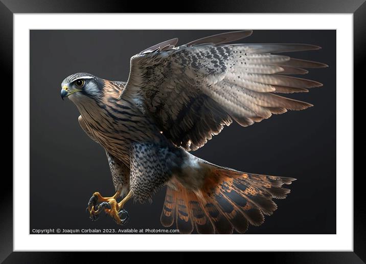 A mighty falcon in flight. AI generated. Framed Mounted Print by Joaquin Corbalan