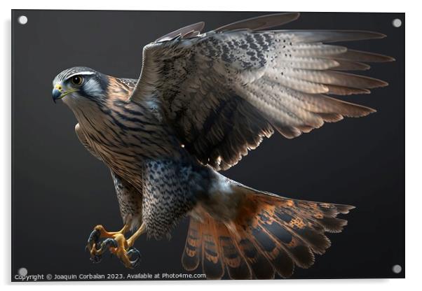 A mighty falcon in flight. AI generated. Acrylic by Joaquin Corbalan