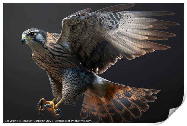 A mighty falcon in flight. AI generated. Print by Joaquin Corbalan