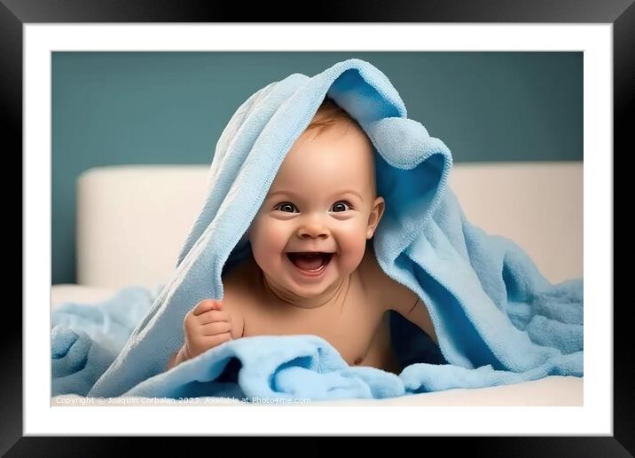 Happy baby laughs after his bath. AI generated. Framed Mounted Print by Joaquin Corbalan