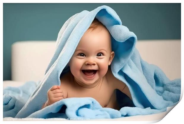 Happy baby laughs after his bath. AI generated. Print by Joaquin Corbalan