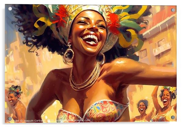 Illustration of a Brazilian woman at the carnival, laughing. Ai  Acrylic by Joaquin Corbalan