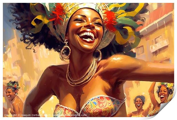 Illustration of a Brazilian woman at the carnival, laughing. Ai  Print by Joaquin Corbalan