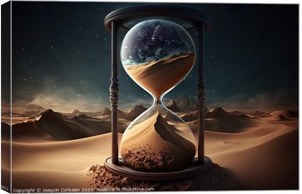 An hourglass filled with golden sand, a visual reminder that tim Canvas Print by Joaquin Corbalan