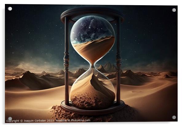 An hourglass filled with golden sand, a visual reminder that tim Acrylic by Joaquin Corbalan