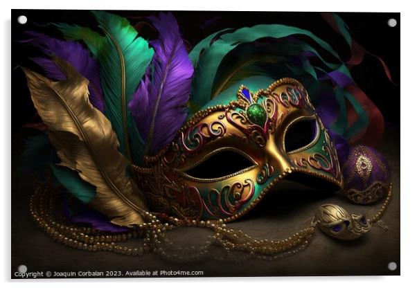 Venetian style carnival mask, very colorful and ornate. Ai gener Acrylic by Joaquin Corbalan
