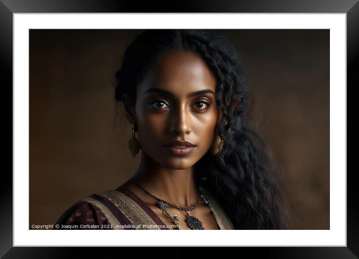 Beautiful Mauritanian female model, in studio. AI generated. Framed Mounted Print by Joaquin Corbalan