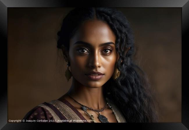 Beautiful Mauritanian female model, in studio. AI generated. Framed Print by Joaquin Corbalan
